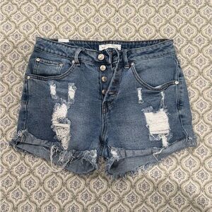Almost Famous Blue Distressed Jean Shorts